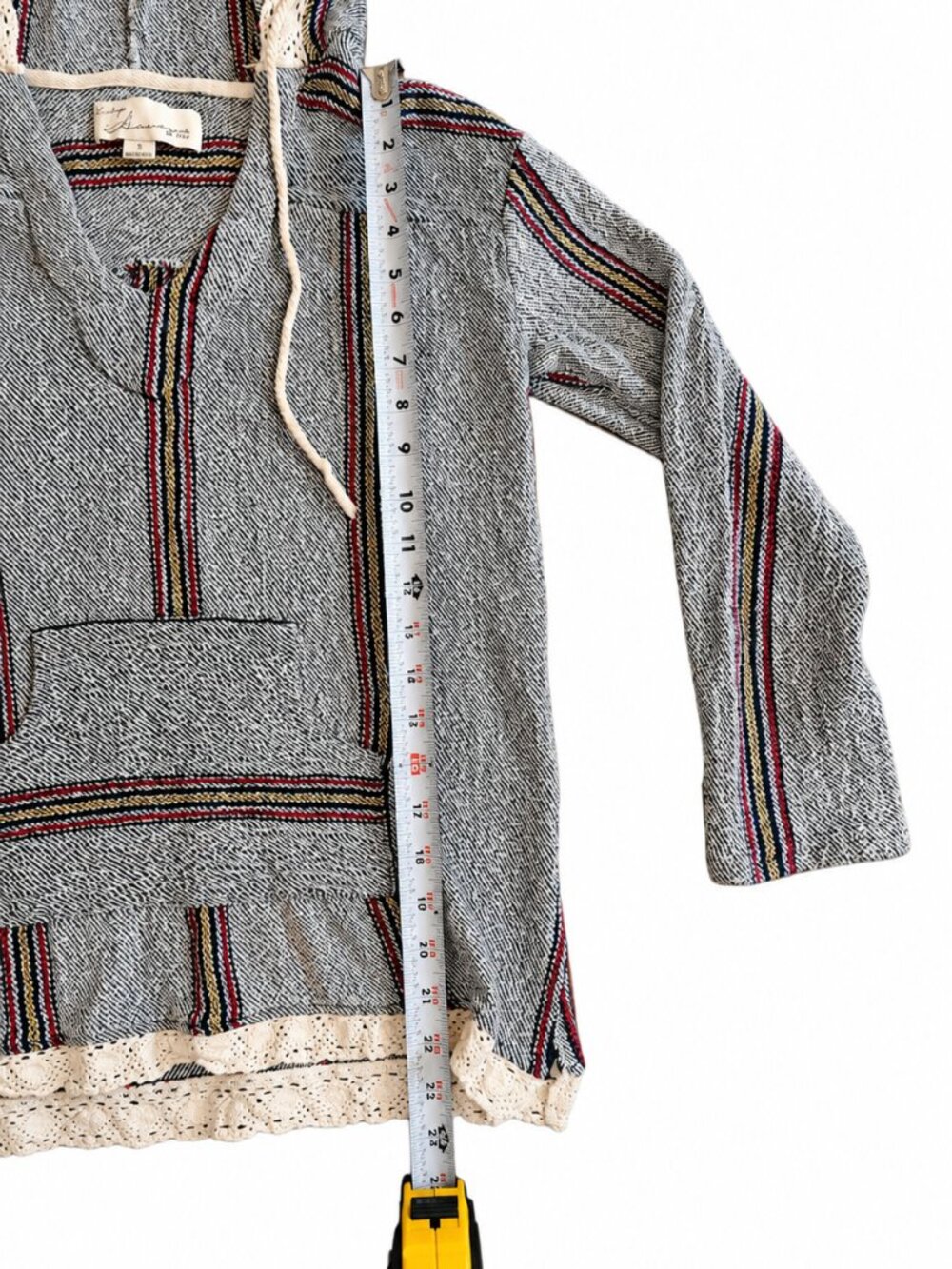Vintage Havana Baja Hoodie Womens Small 100% Cotton Striped Crochet Trim Boho - Picture 7 of 9